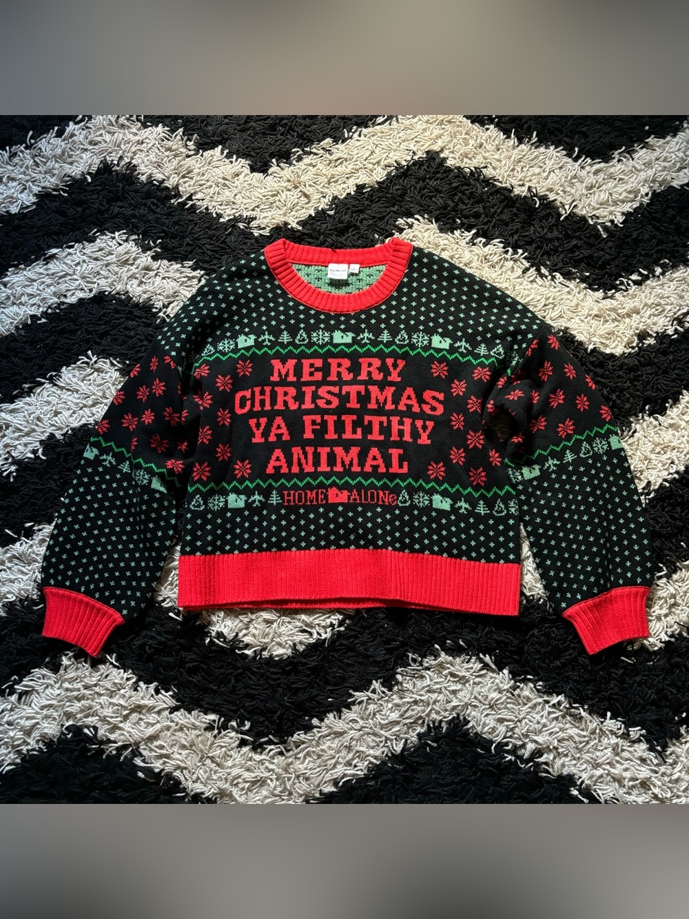 Home Alone Merry Christmas Ya Filthy Animal Patterned Multicolor Knit Sweater